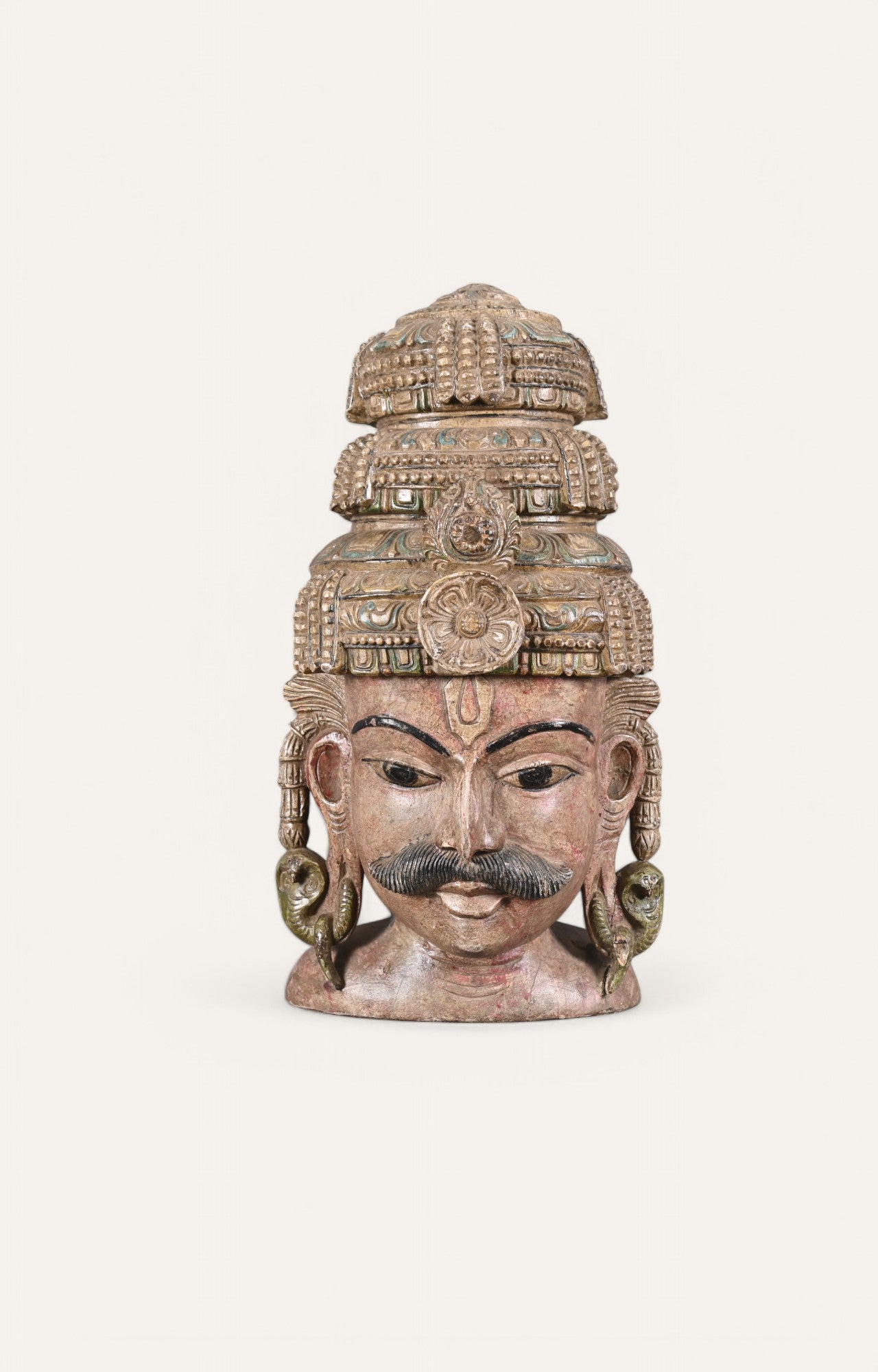 Warrior Head Hand-Carved Wooden Sculpture