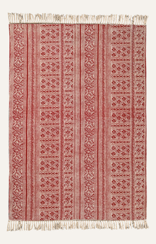 Nordic Stripe Cotton Rug in Red