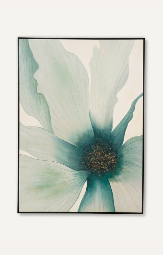 Teal in Bloom - Embossed Oil Painting