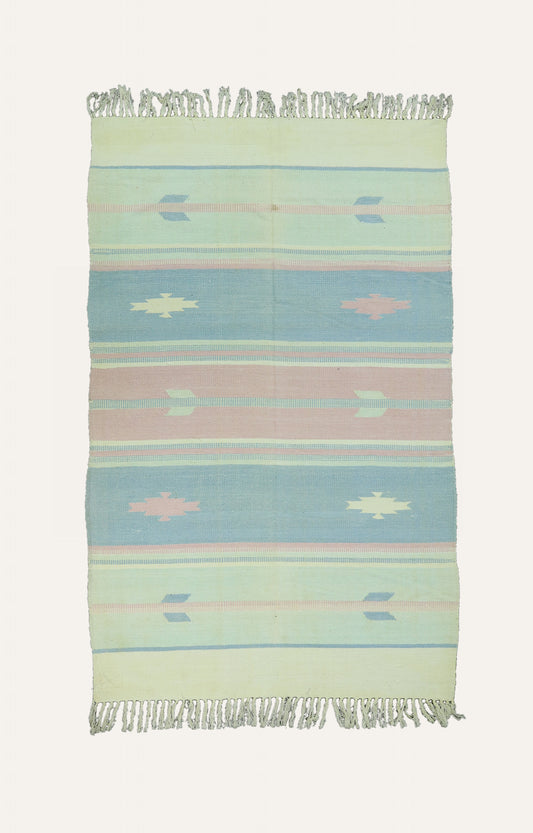 Pastel Vintage Cotton Rug with Tassels