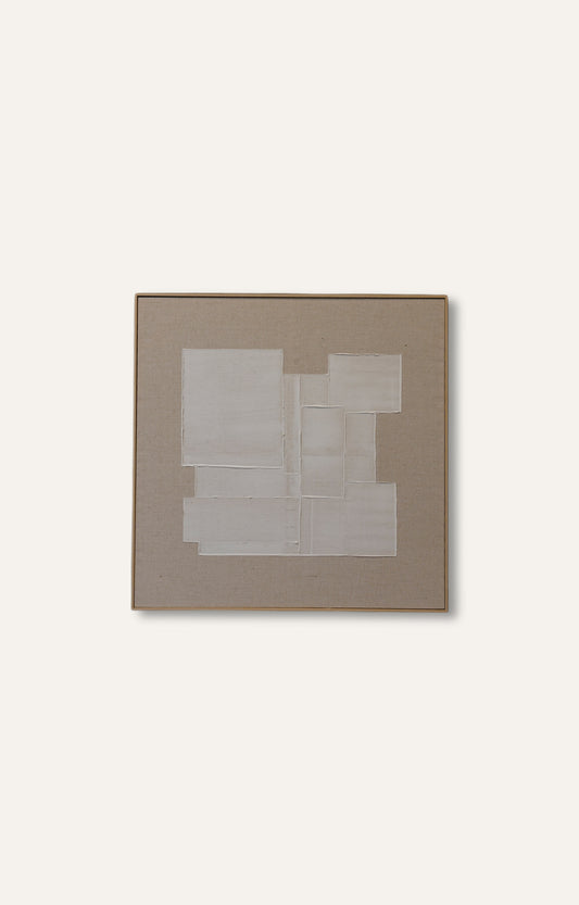 Minimalist Abstract White Textured Art on Hessian with Frame