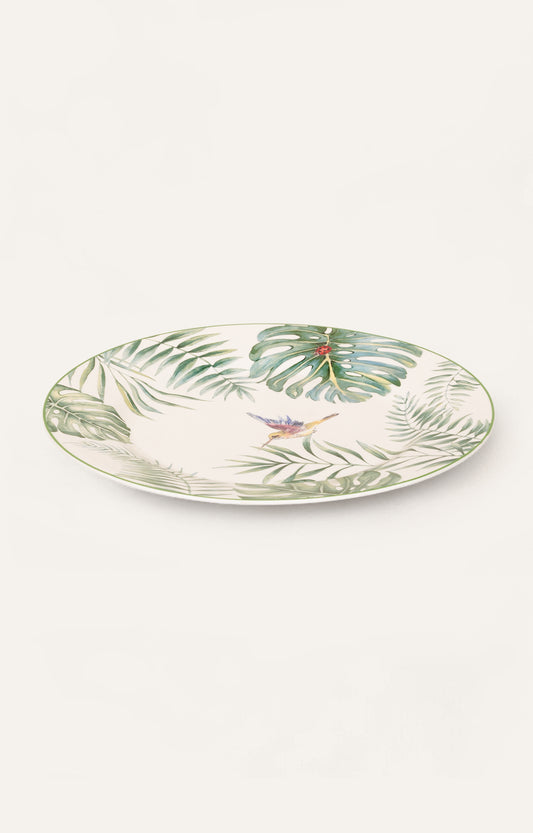 Ceramic Dinner Plate with Tropical Leaf Design