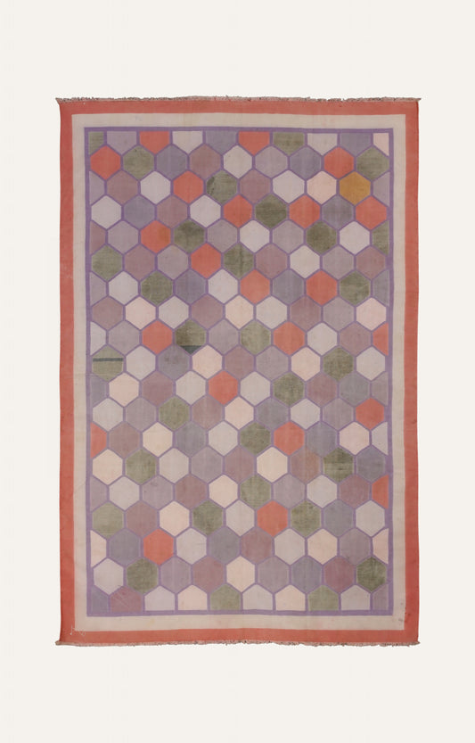 Hexagon Multicolor Handwoven Cotton Rug