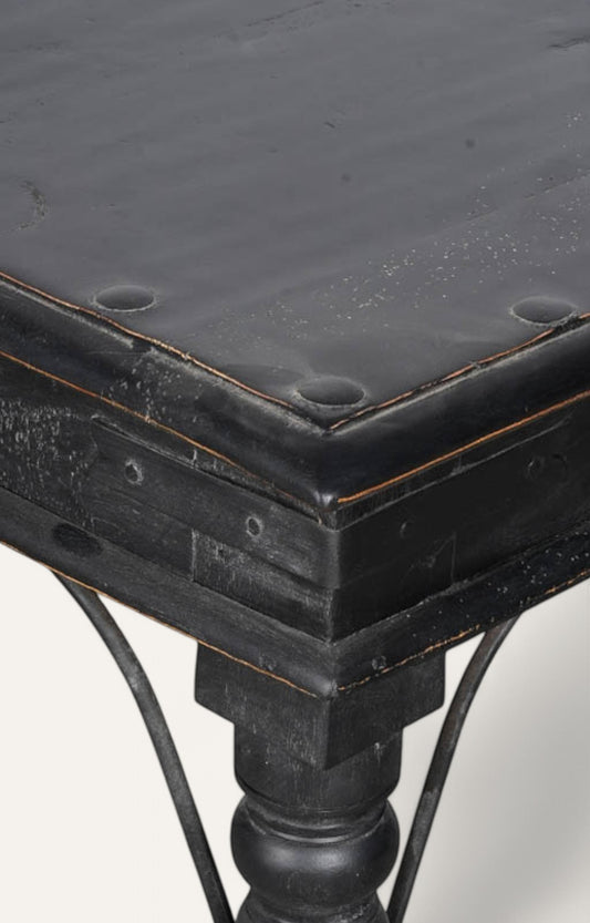 Black Wooden Side Table with Metal Accents