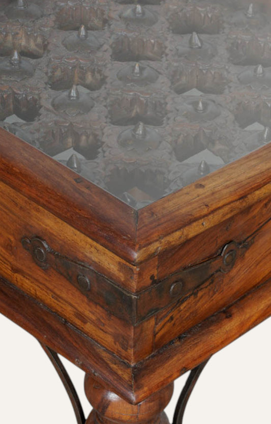 Metal and Wood Hand Carved Side Table