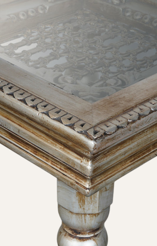 Gold Finish Wooden Metal Side Table