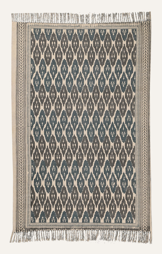 Indigo Ikat Print Cotton Rug