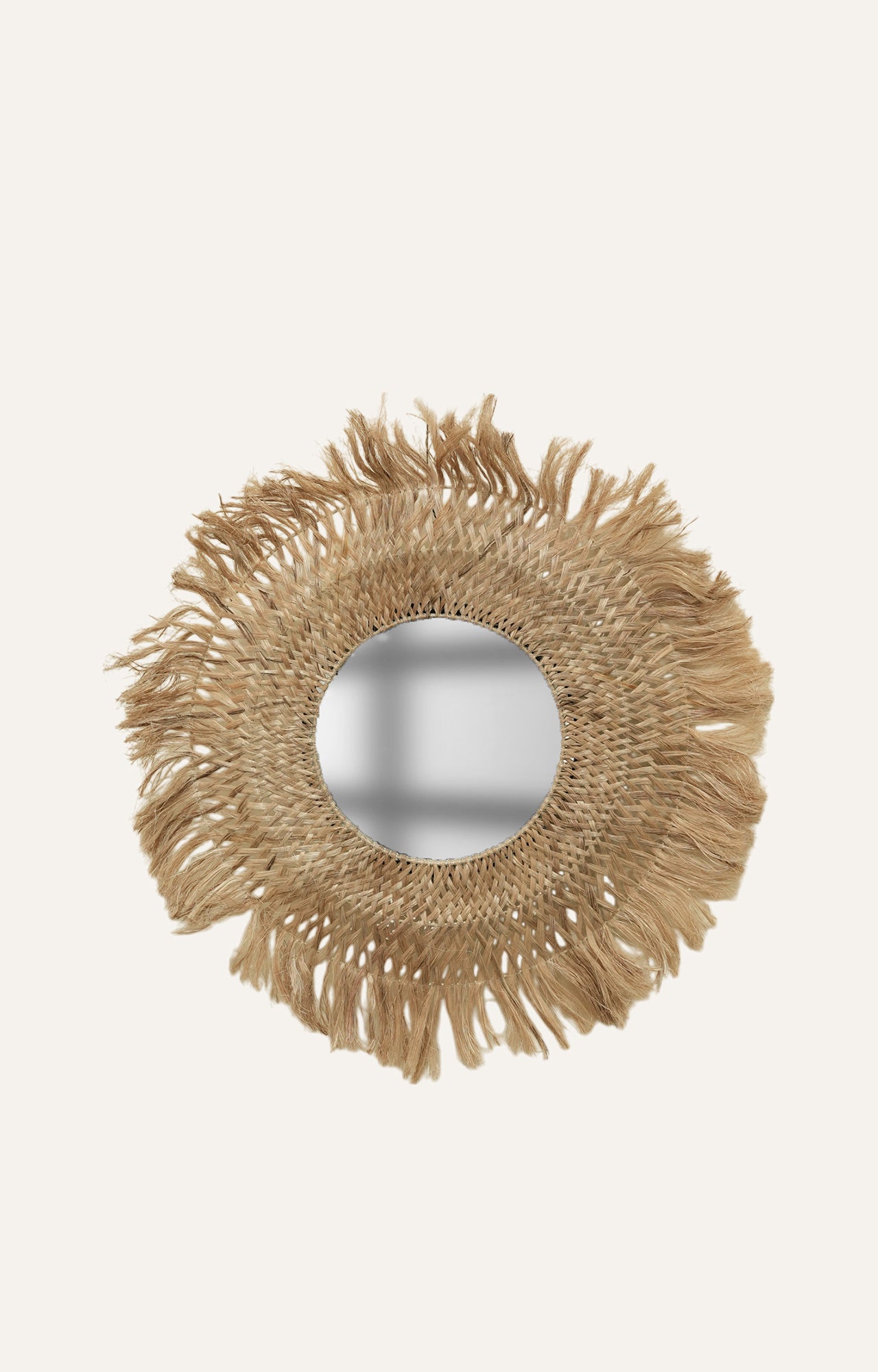 Round Prism Wall Mirror with Sea Grass Fringe