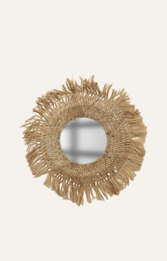 Round Prism Wall Mirror with Sea Grass Fringe