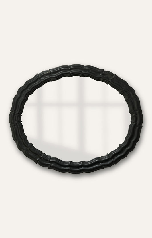 Black Scalloped Oval Wall Mirror