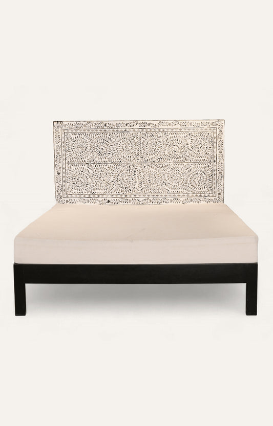 Ornate Bone Inlay Headboard Bed