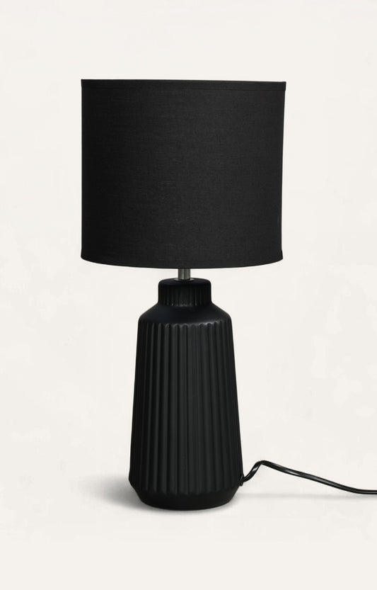 Matte Black Fluted Ceramic Table Lamp