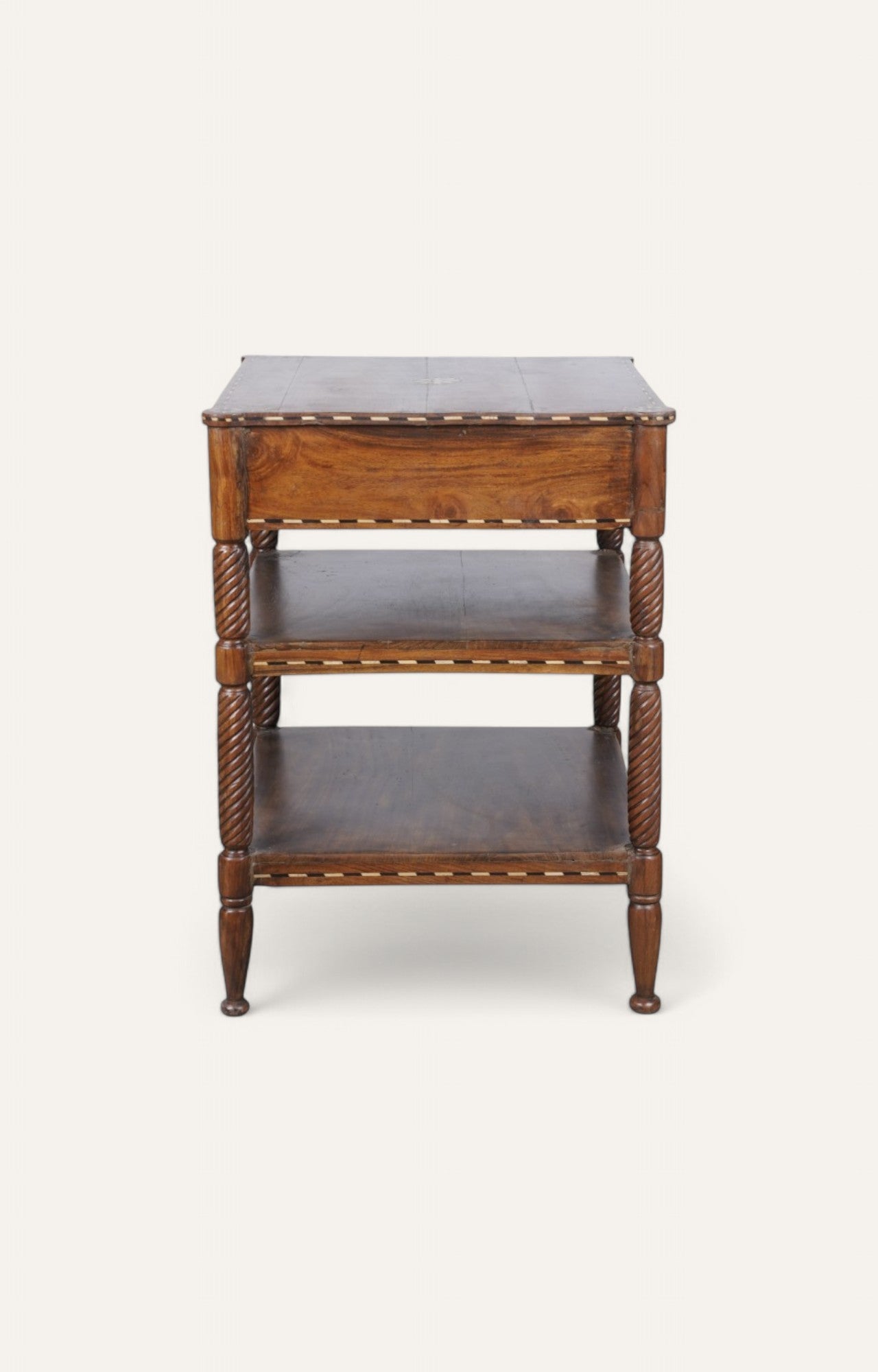 Hand-carved Side Table with Storage Drawers and Shelves
