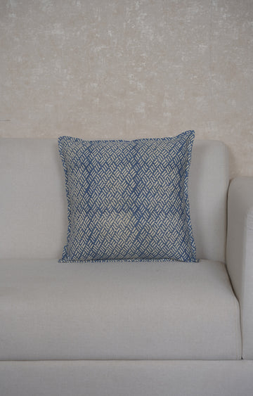 Indigo Mesh Print Cotton Cushion Cover