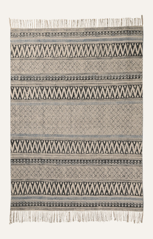 Monochrome Tribal Stripe Cotton Rug