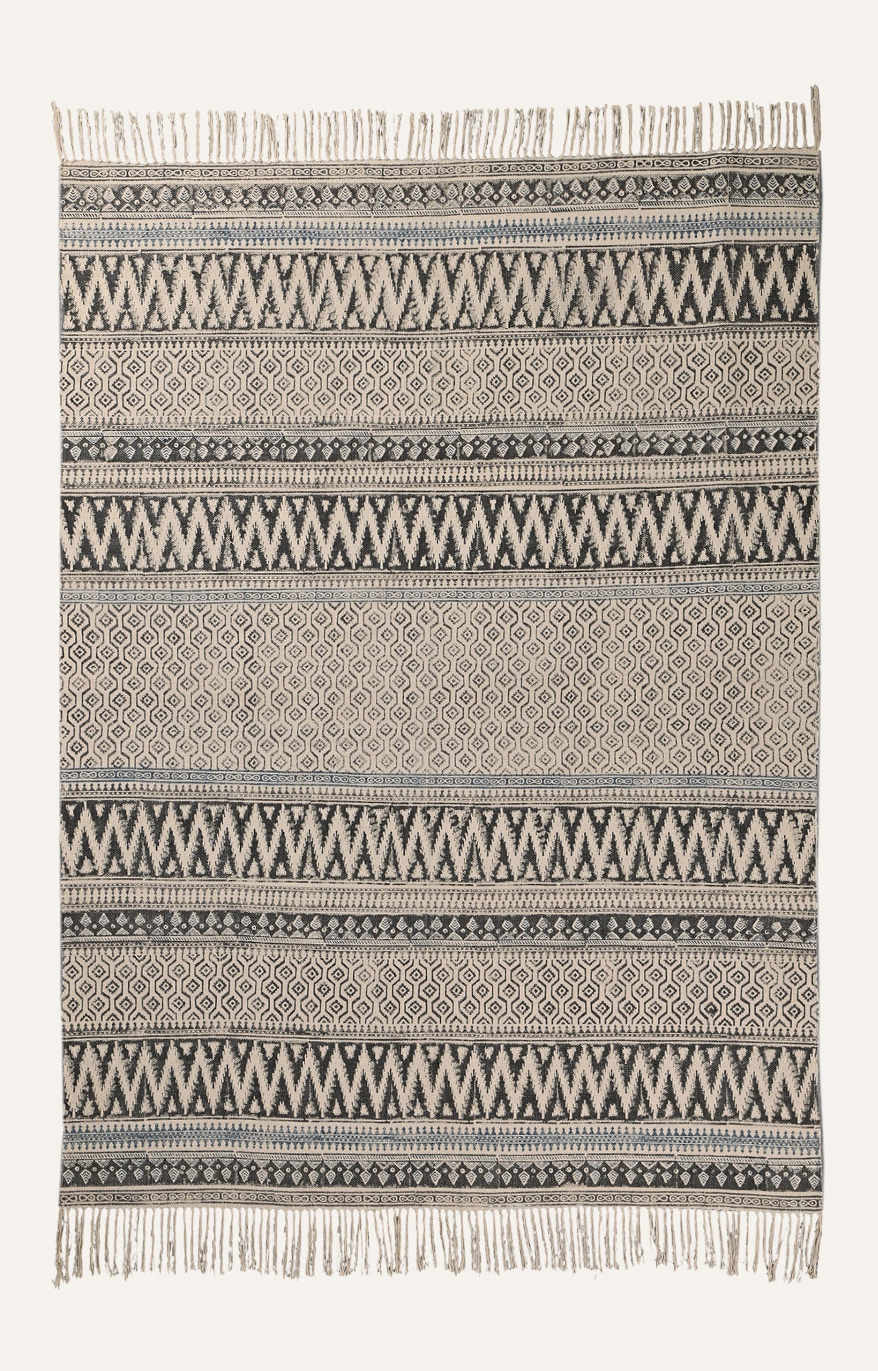 Monochrome Tribal Stripe Cotton Rug