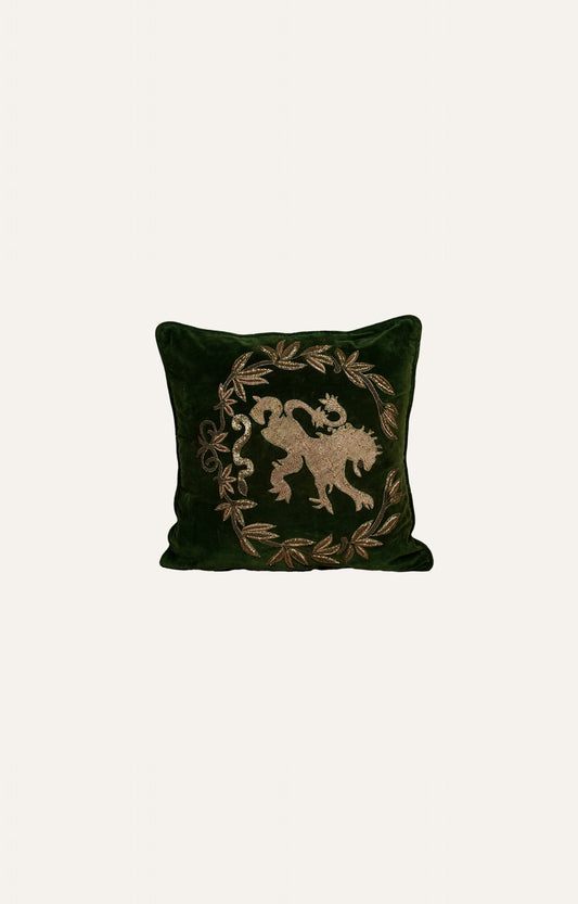 Embroidered Velvet Cushion with Mythical Motif