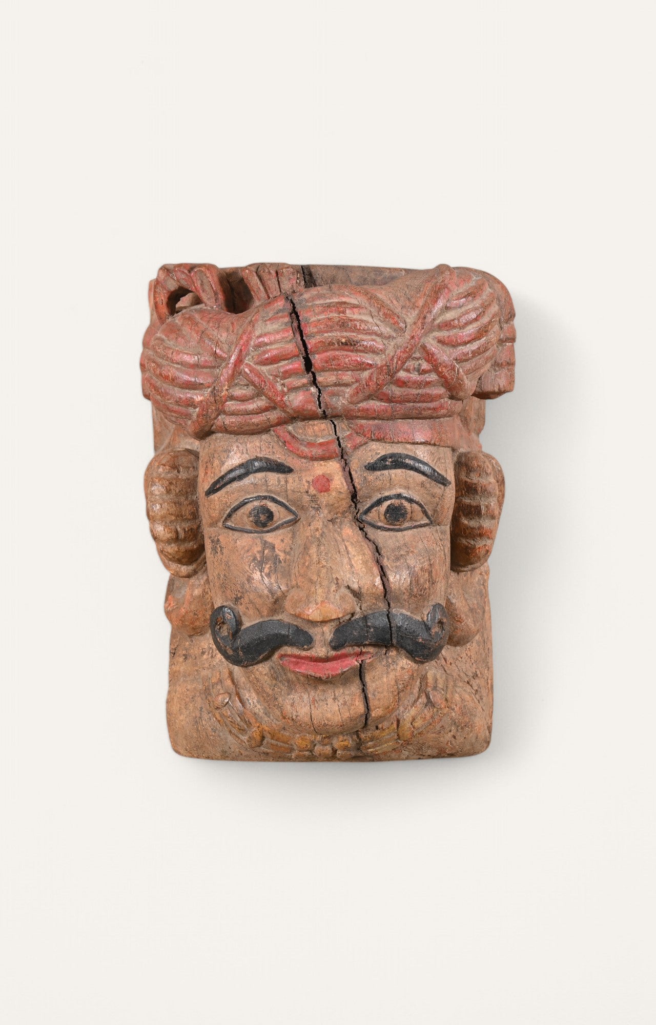 Warrior Head Hand-Carved Wooden Sculpture