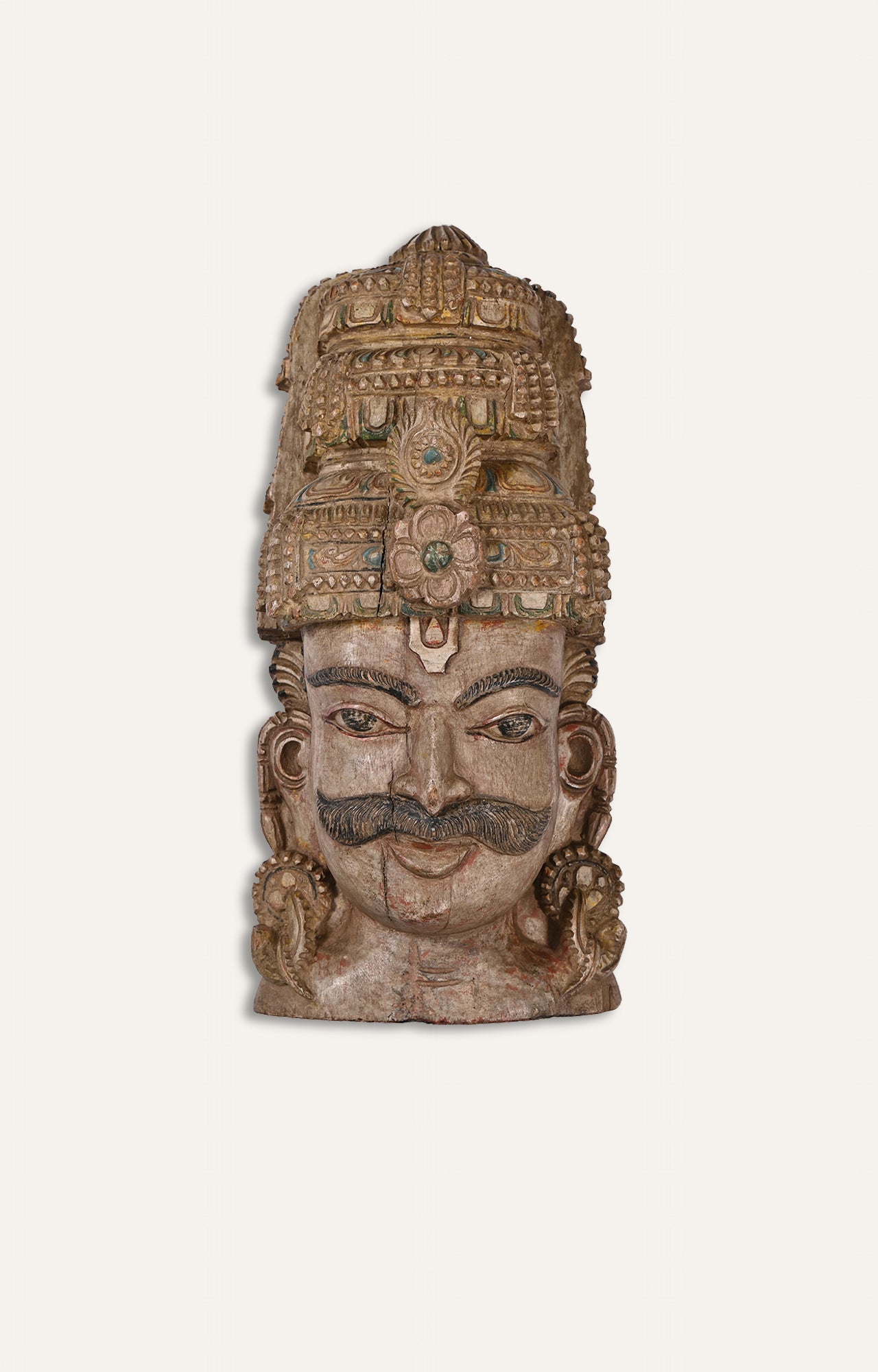 Warrior Head Hand-Carved Wooden Sculpture