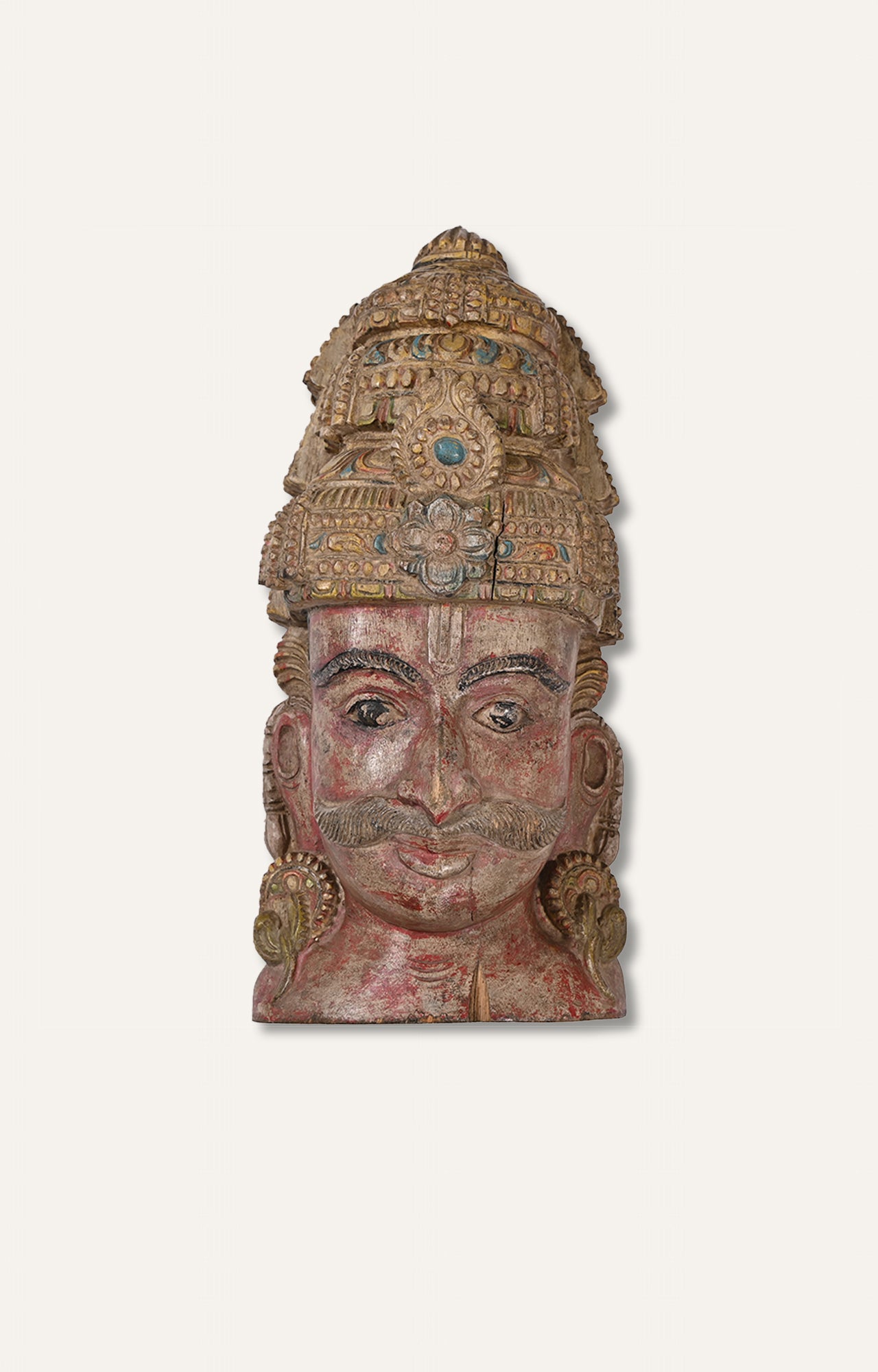 Hand-Carved Wooden Warrior Head Sculpture