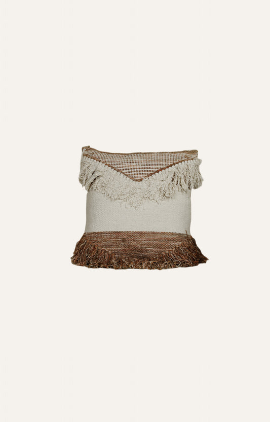 Textured Fringe Cushion in Neutral and Earthy Tones