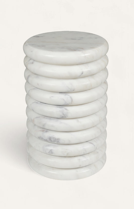 Ribbed Sculptural White Marble Accent Table
