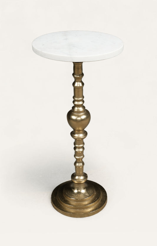 Classic Brass and Marble Pedestal Side Table