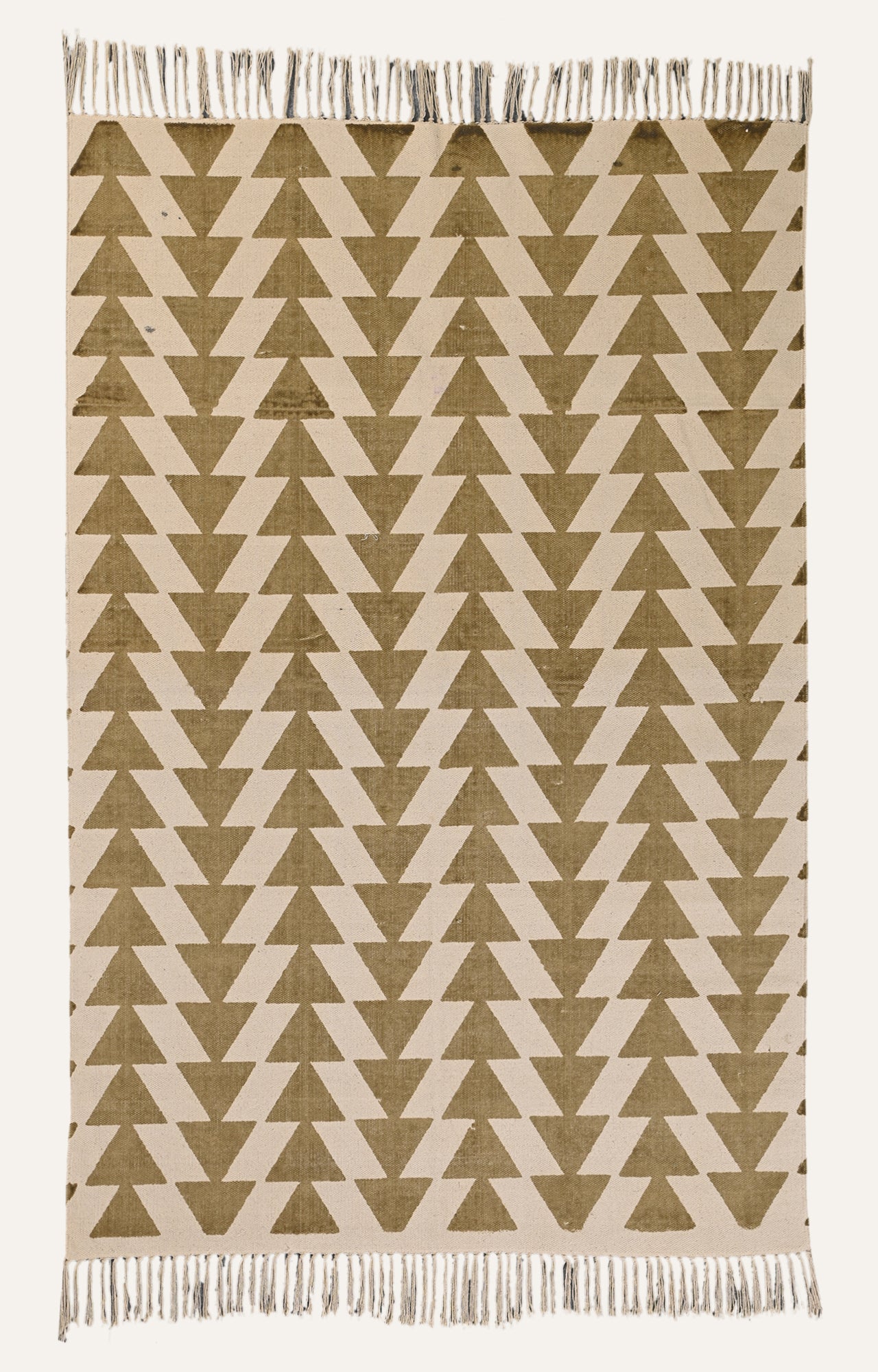 Olive Green Zigzag Chevron Cotton Rug