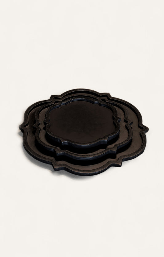 Lydia Black Marble Platter Set (Set of 3)