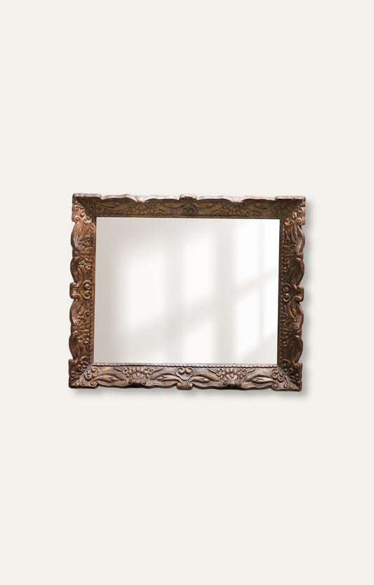 Brown Wood Frame Rectangle Wall Mirror