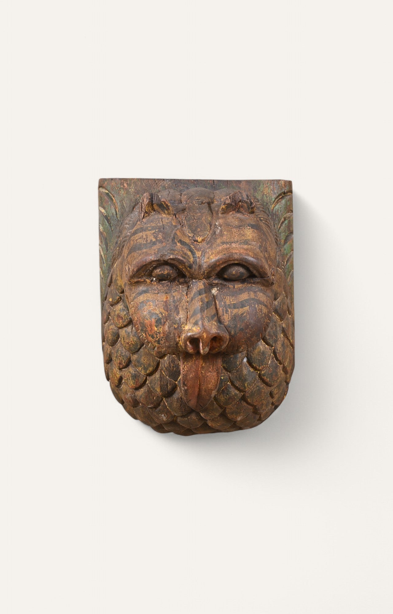 Mythical Tiger Hand-Carved Wooden Wall Mask