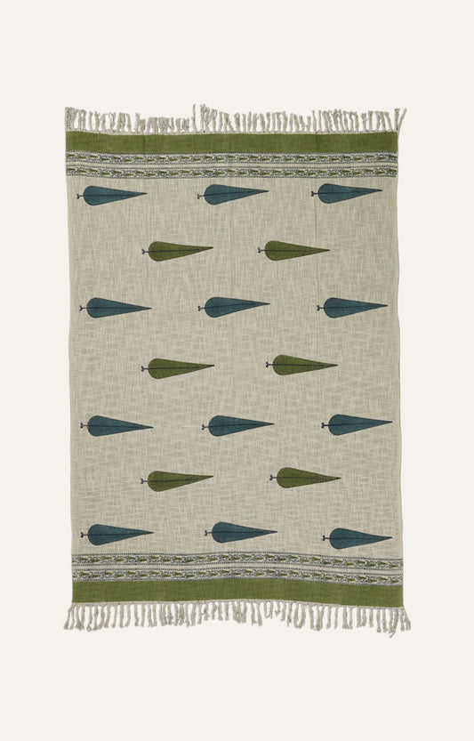Leafy Block Print Cotton Throw