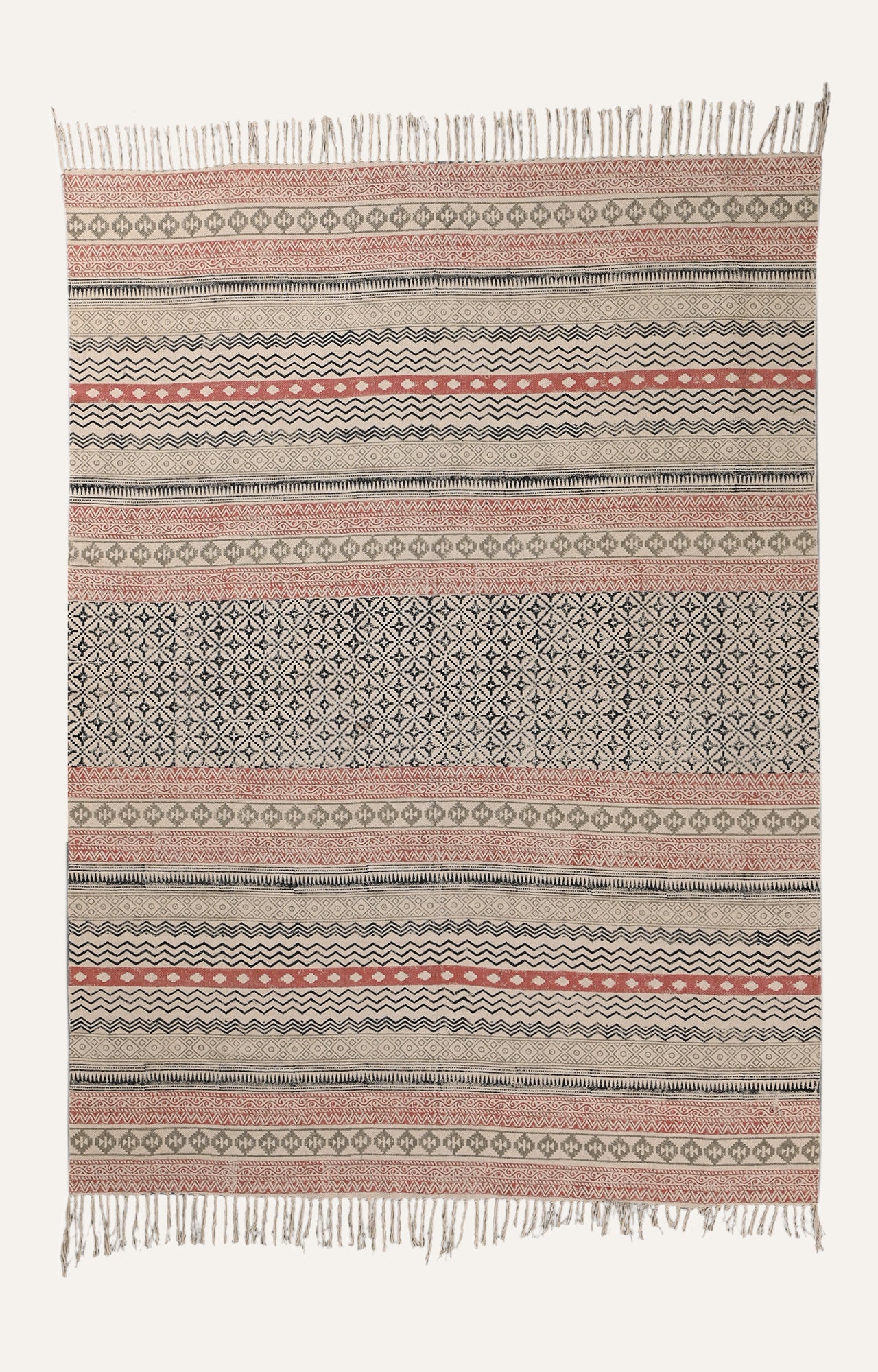 Tribal Striped Cotton Rug in Clay Red
