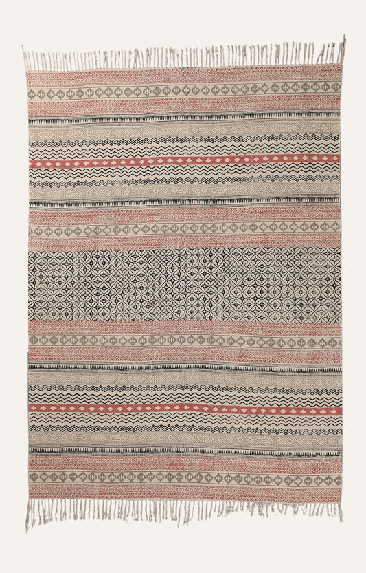 Tribal Striped Cotton Rug in Clay Red