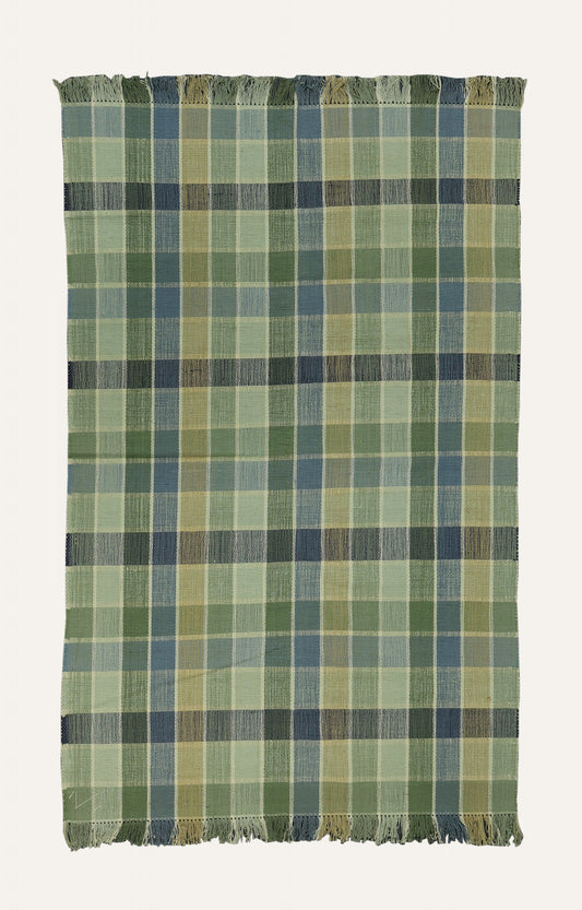 Multicolor Checks Cotton Rug with Tassels