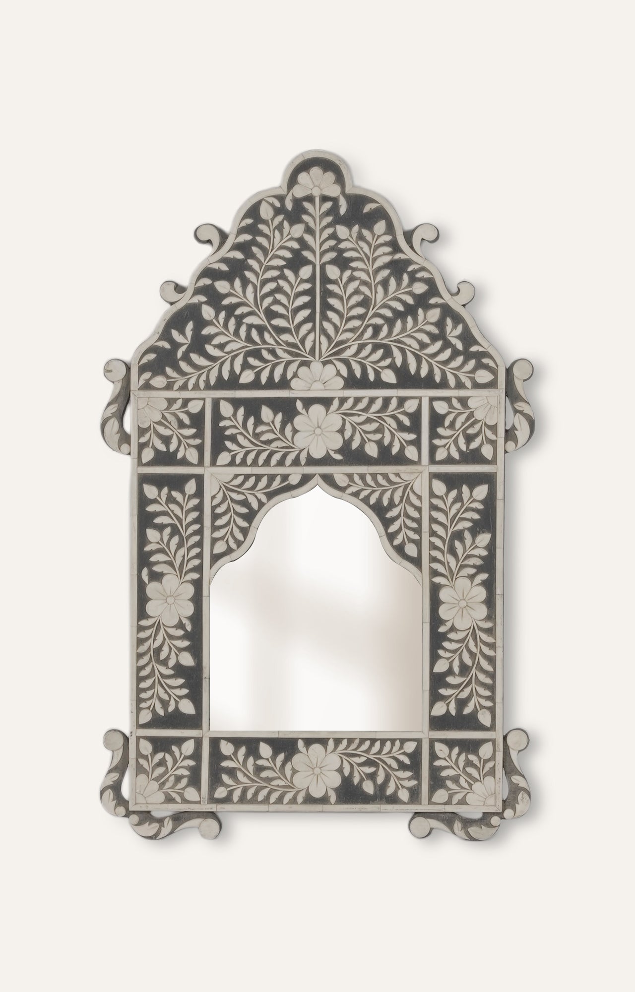 Arched Bone Inlay Mirror - Black & White