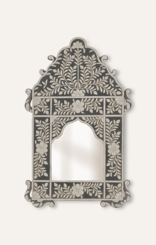 Arched Bone Inlay Mirror - Black & White