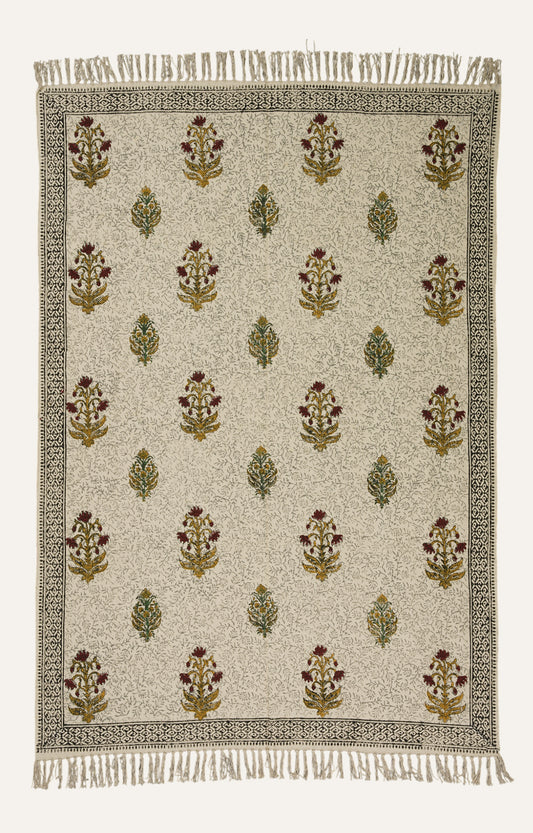 Ivory Mughal Buta Cotton Rug