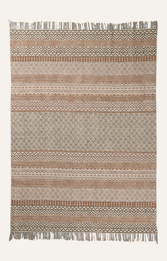 Burnt Ochre Tribal Band Cotton Rug