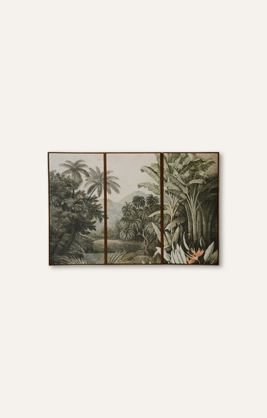 Set of 3 Tropical Texture Canvas Painting Print Wall Art