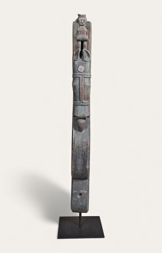 Vintage Carved Horse Pillar Sculpture