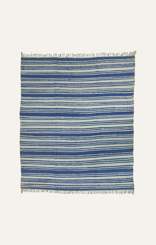 Blue Stripes Cotton Rug with Tassels