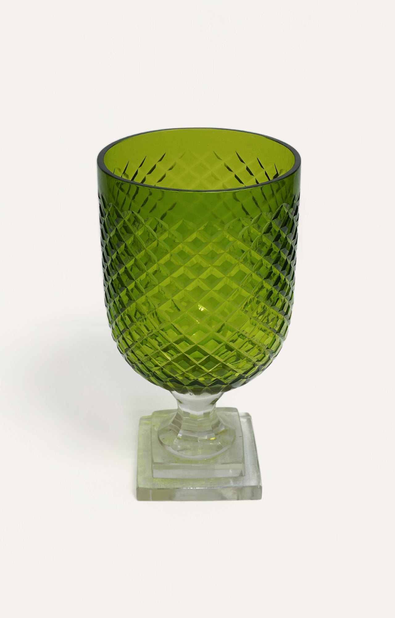 Olive Lattice Cut Glass Candle Stand