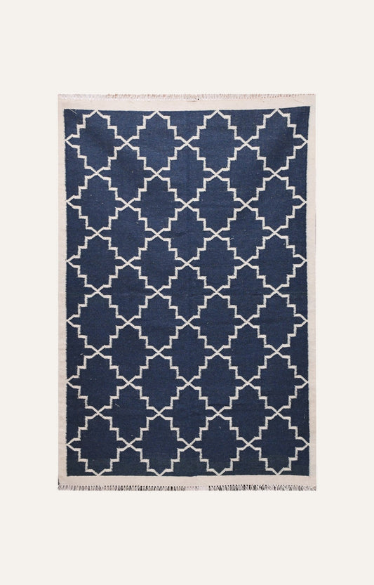 Indigo Blue And White Wavy Pattern  Rug