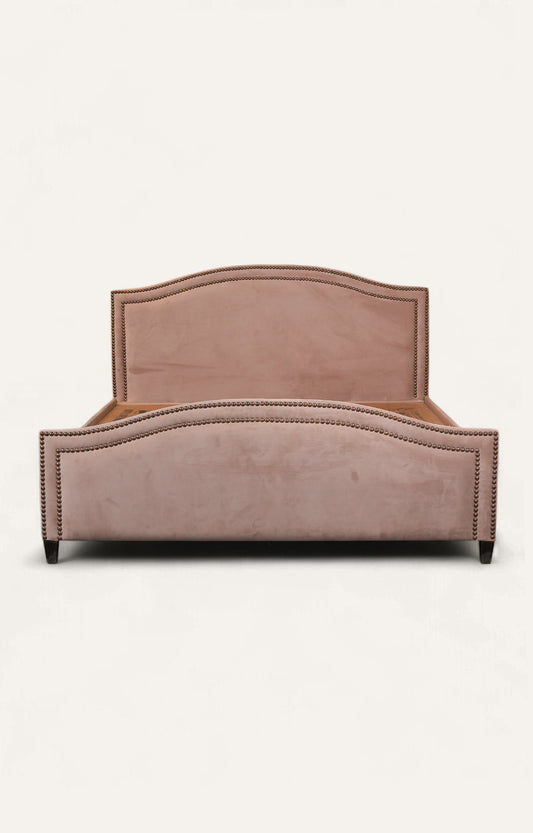 Upholstered Velvet Bed with Brass Nail Detailing