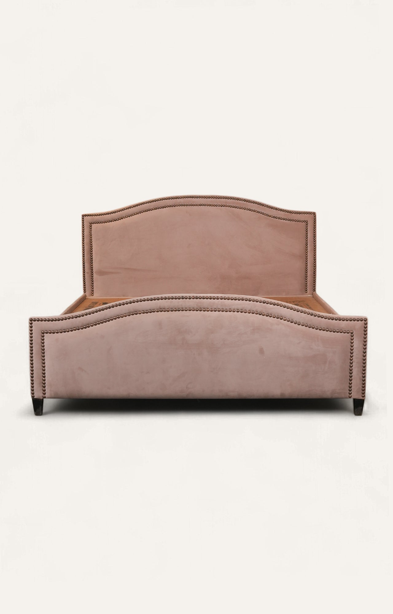 Upholstered Velvet Bed with Brass Nail Detailing