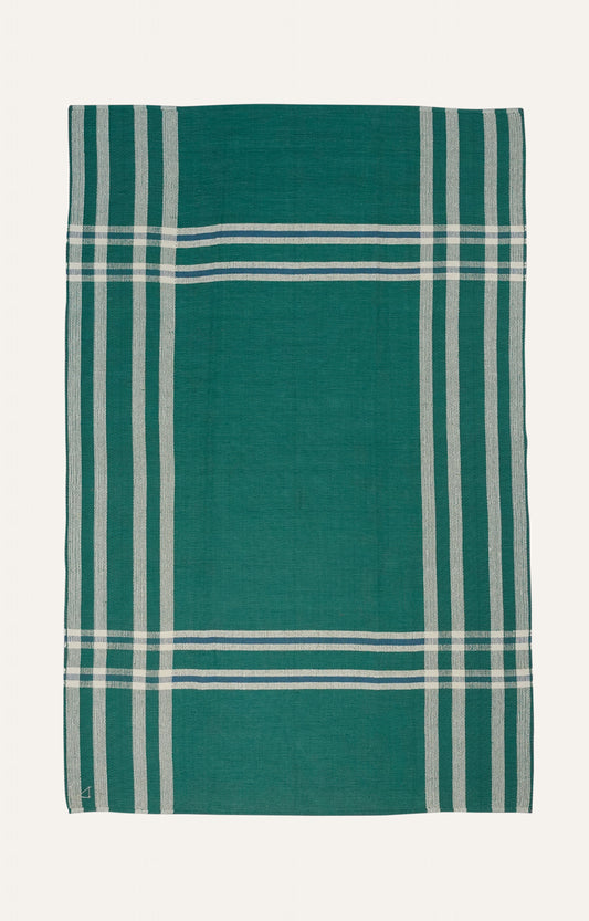 Green Cotton Rug with Striped Border