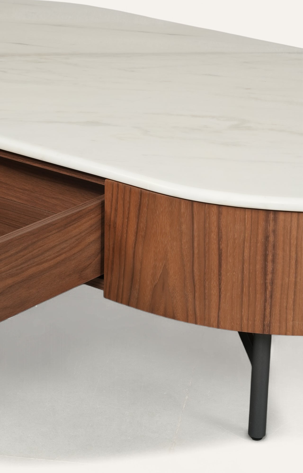 Asymmetrical Walnut and Marble Coffee Table