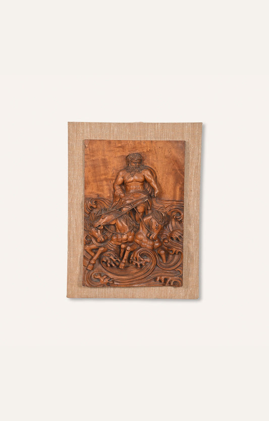 Roman Chariot Bas-Relief Wooden Panel