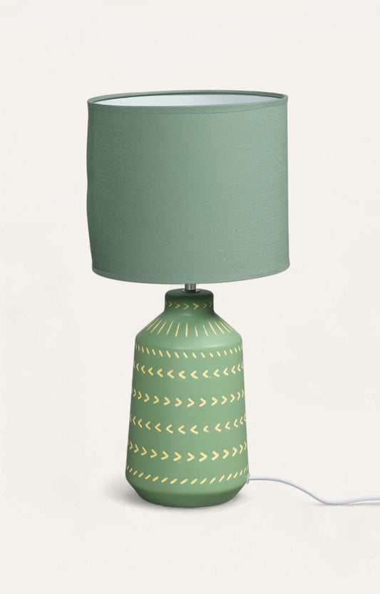 Green Ceramic Table Lamp with Tribal Pattern